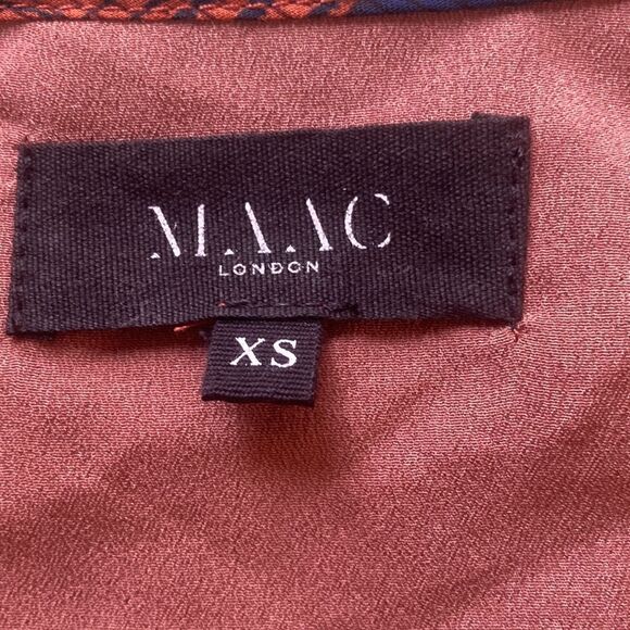 MAAC London Barican Printed Long Sheer Sleeve Jumpsuit. Rust Brown/Navy. Size XS - Picture 5 of 7